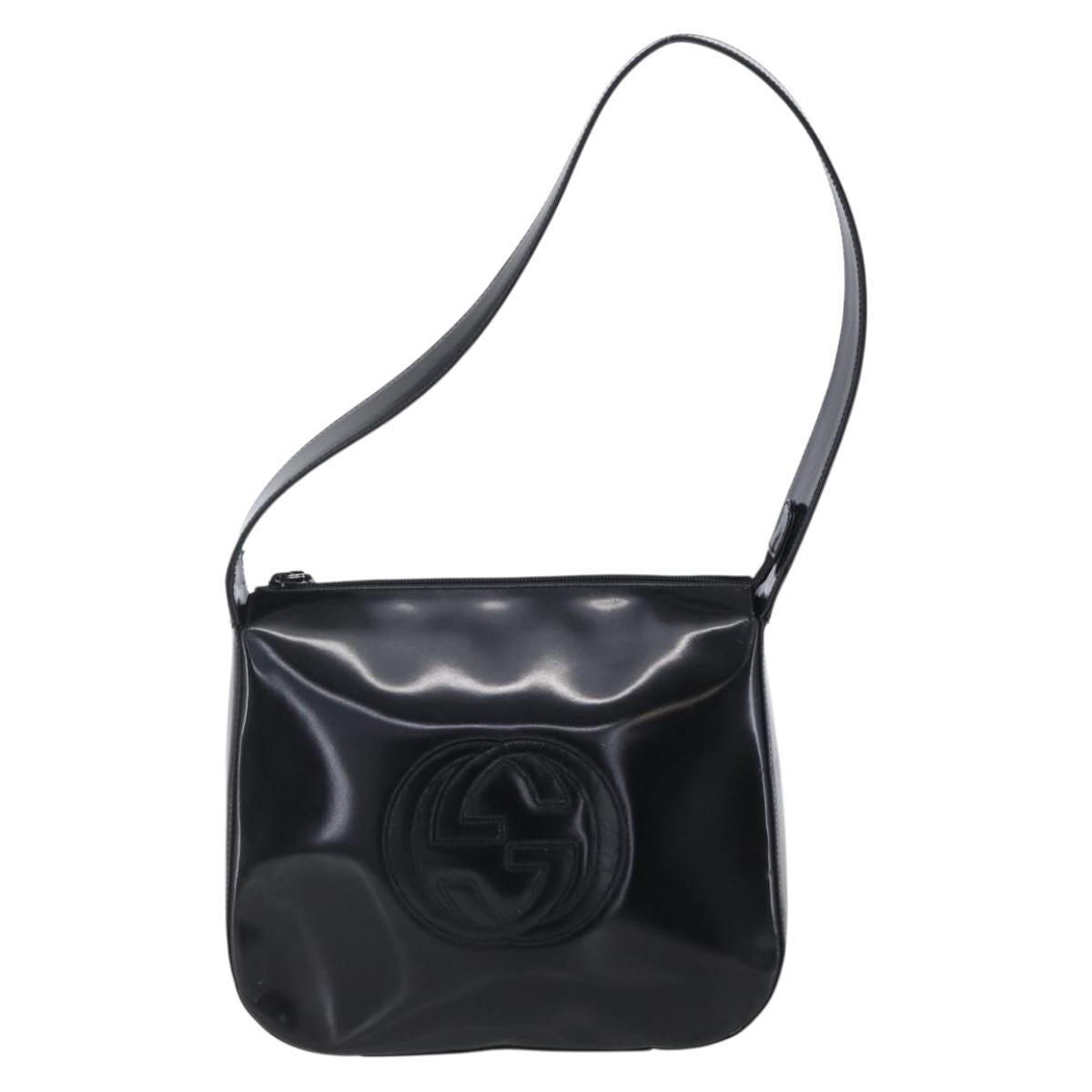 GUCCI Soho Shoulder Bag Enamel Black 001 1364 1703 Auth 150120