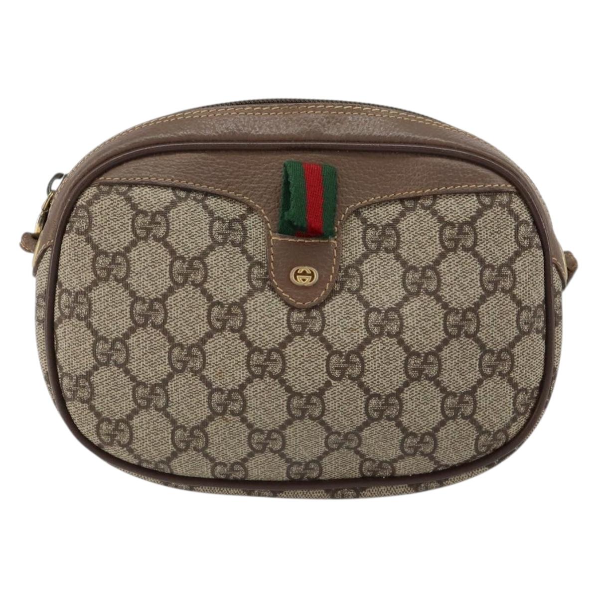 GUCCI GG Supreme Web Sherry Line Bag PVC Beige Gold 007 58 6112 4023 Auth 150125