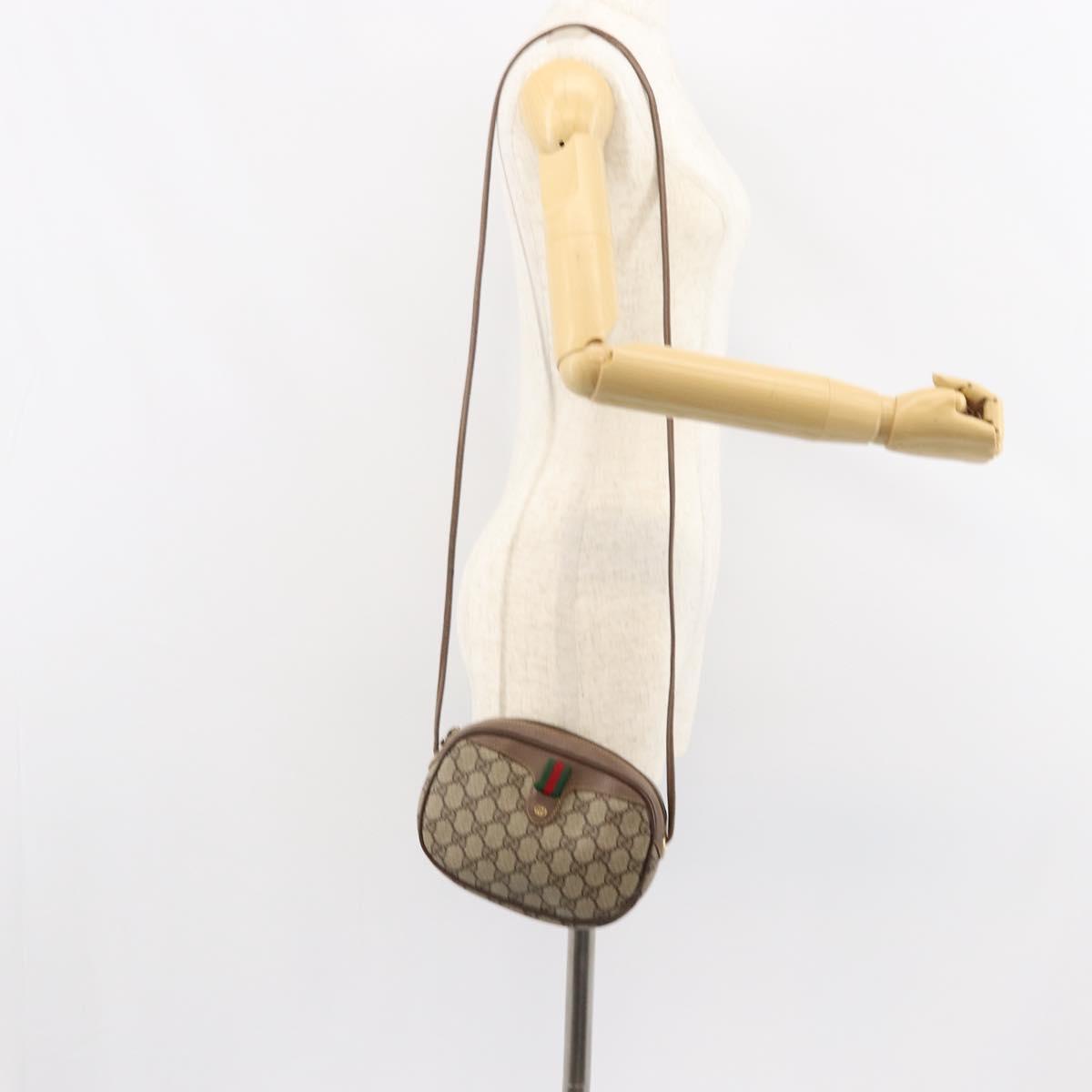 GUCCI GG Supreme Web Sherry Line Bag PVC Beige Gold 007 58 6112 4023 Auth 150125