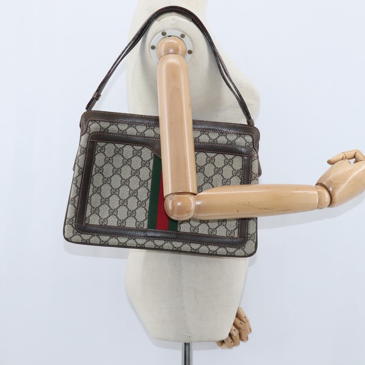 GUCCI GG Supreme Web Sherry Line Shoulder Bag PVC Beige 378 001 4085 Auth 150126