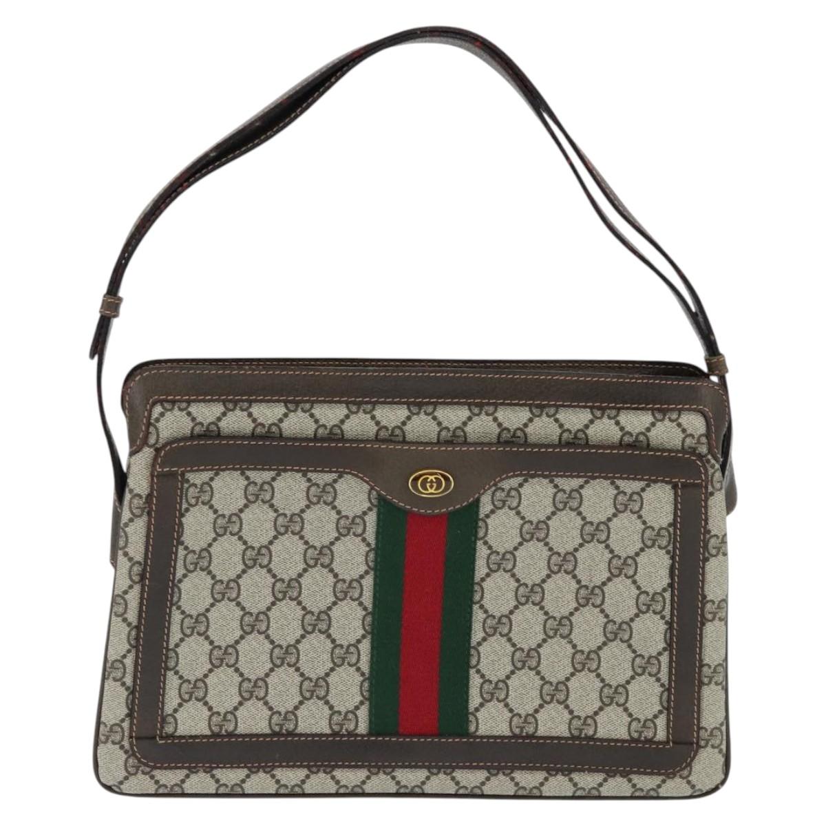 GUCCI GG Supreme Web Sherry Line Shoulder Bag PVC Beige 378 001 4085 Auth 150126
