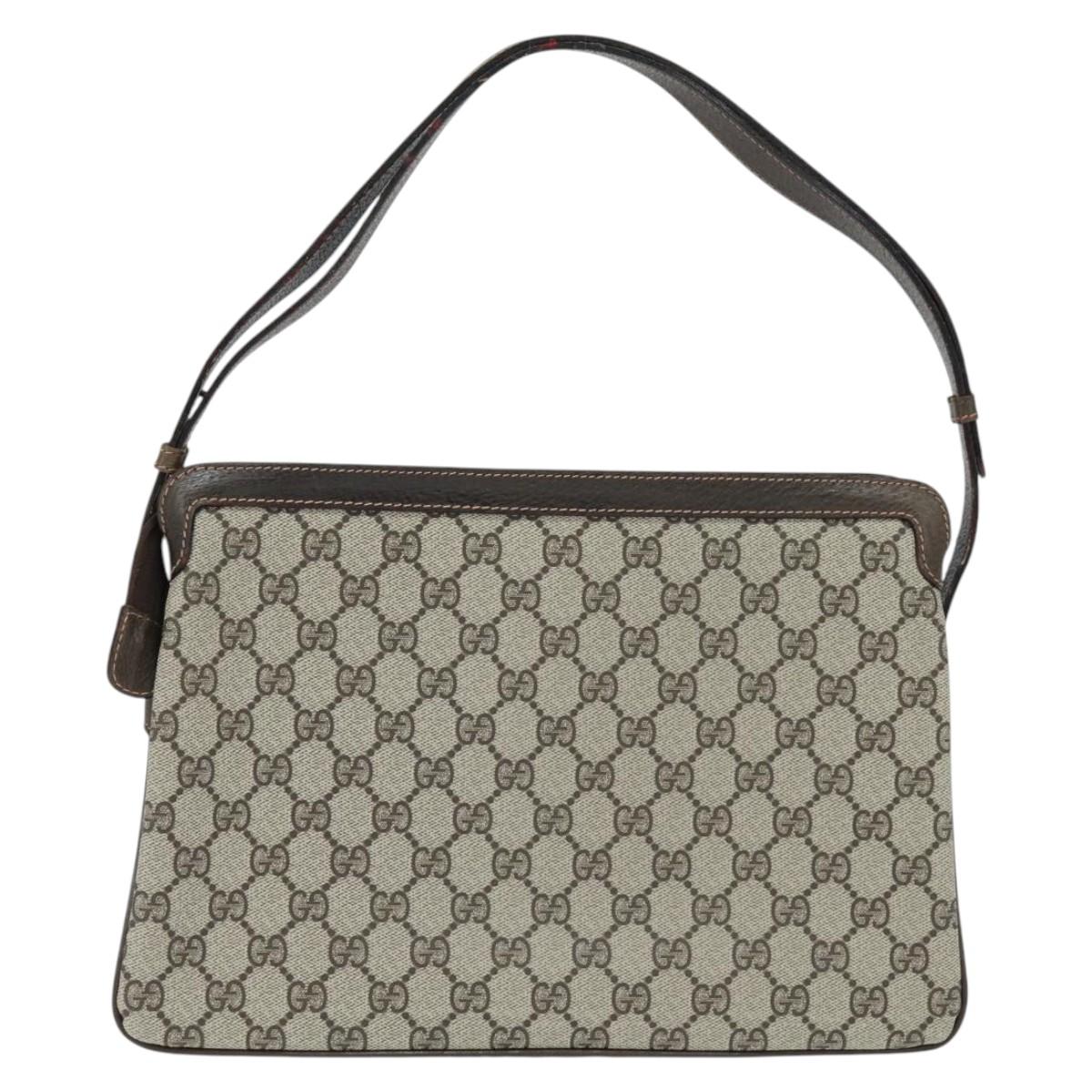 GUCCI GG Supreme Web Sherry Line Shoulder Bag PVC Beige 378 001 4085 Auth 150126