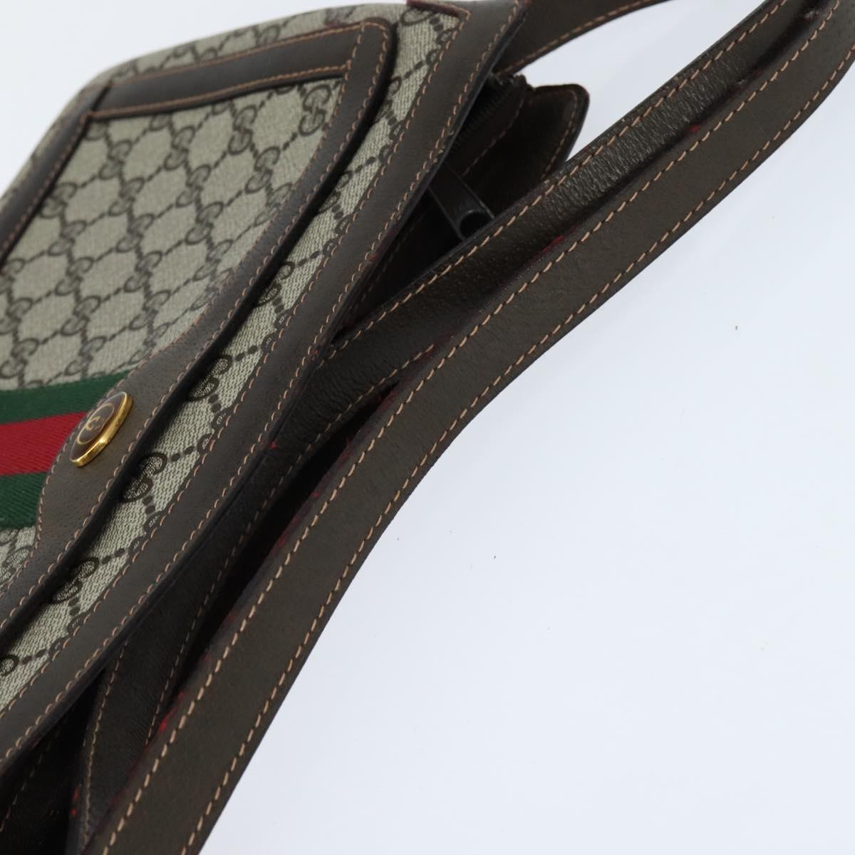 GUCCI GG Supreme Web Sherry Line Shoulder Bag PVC Beige 378 001 4085 Auth 150126