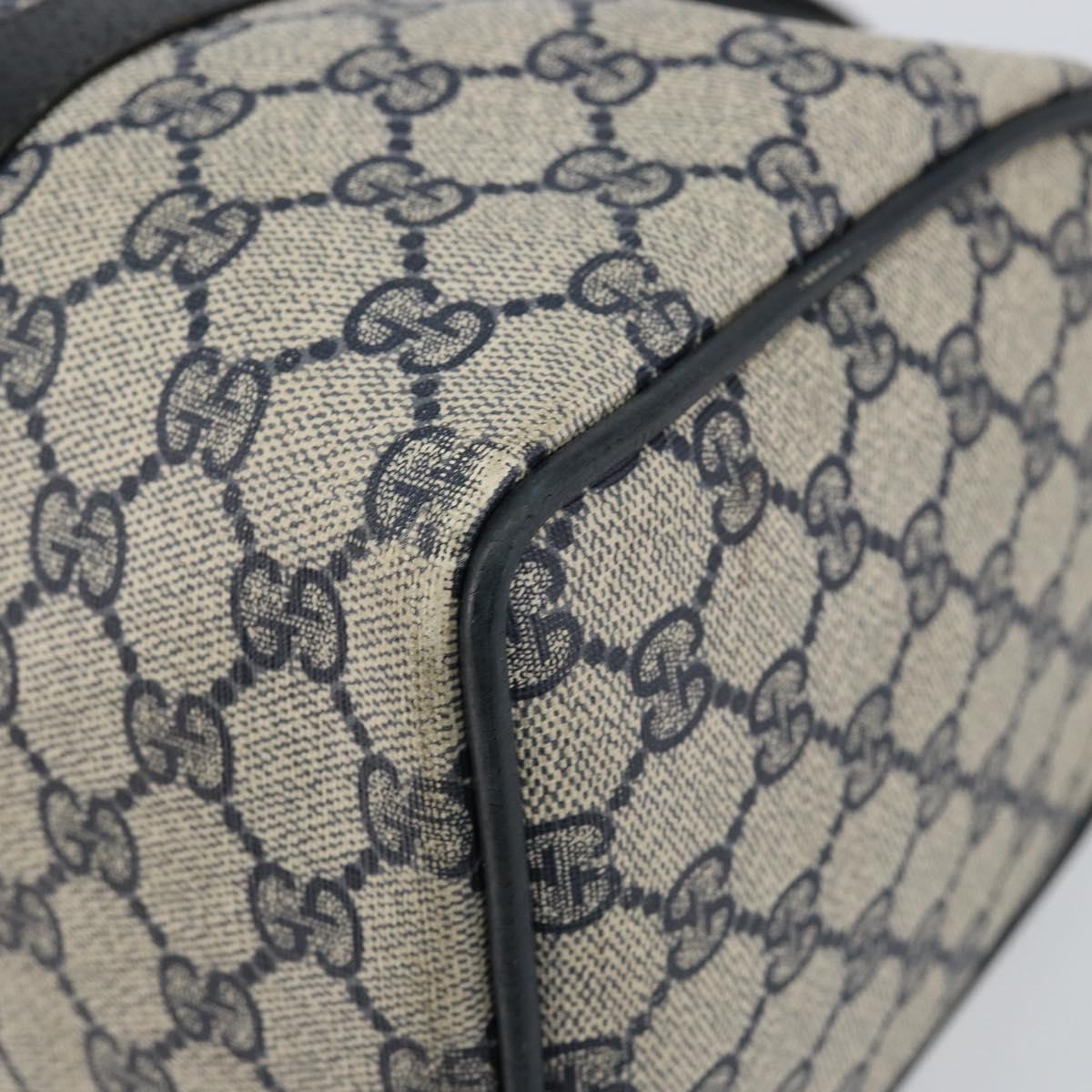 GUCCI GG Supreme Sherry Line Boston Bag PVC Navy Gold Red Auth 150128