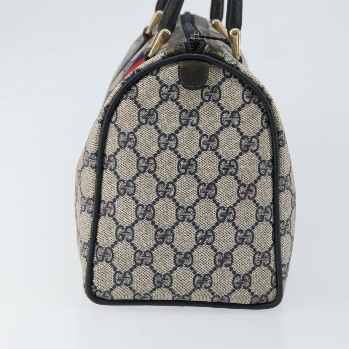 GUCCI GG Supreme Sherry Line Boston Bag PVC Navy Gold Red Auth 150128