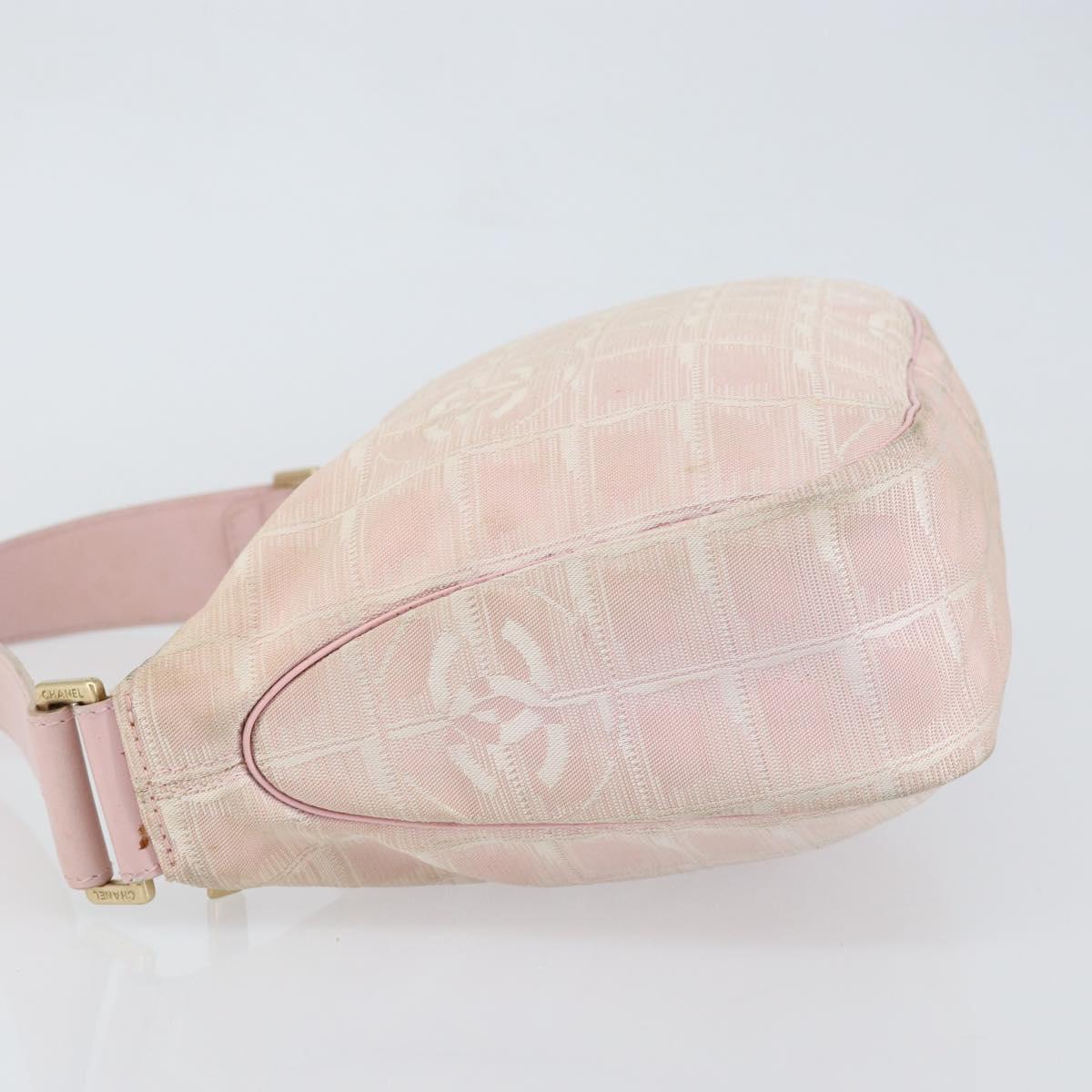 CHANEL New Travel line Shoulder Bag Nylon Pink Gold CC Auth 150130