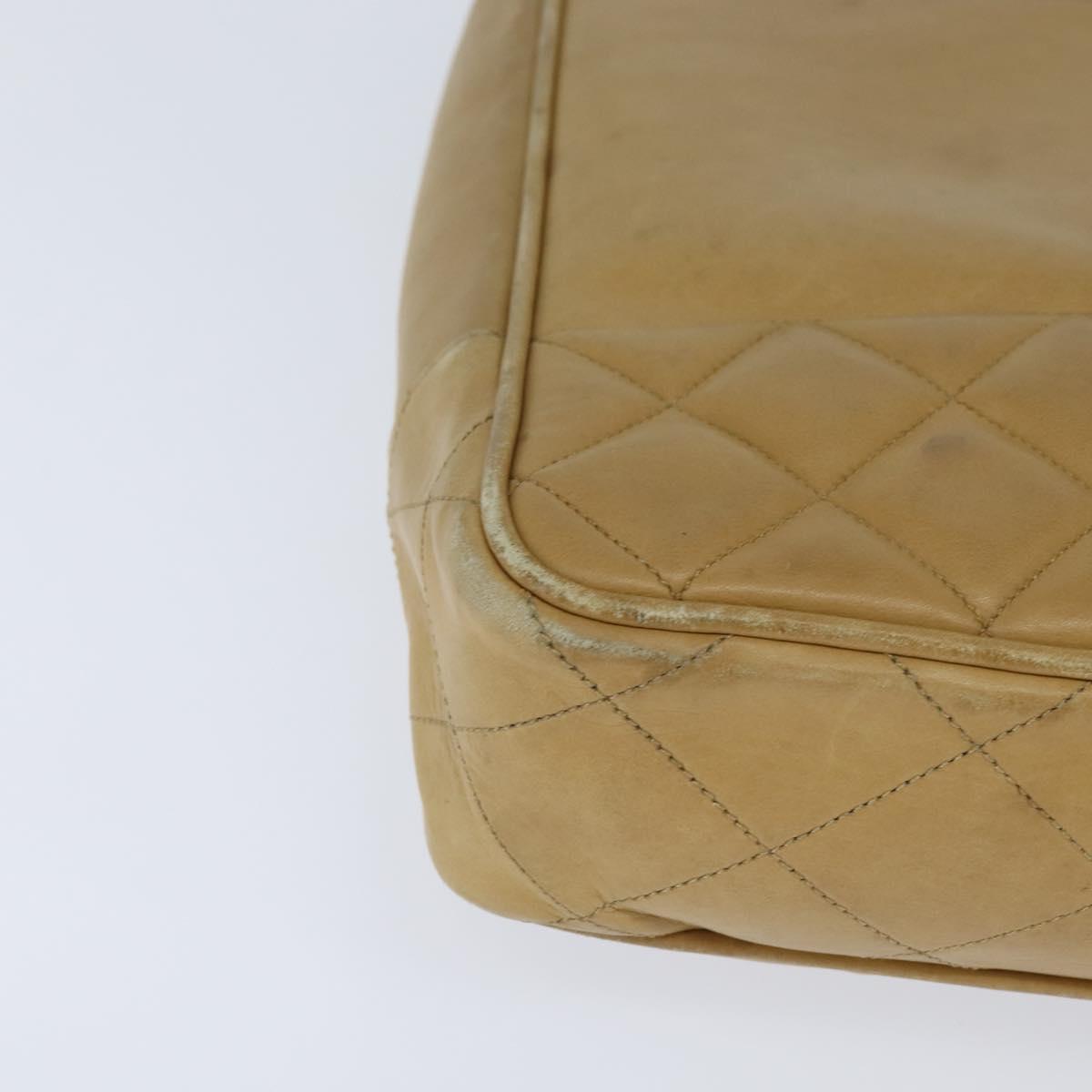 CHANEL Matelasse Chain Shoulder Bag Lamb Skin Beige Gold CC Auth 150131