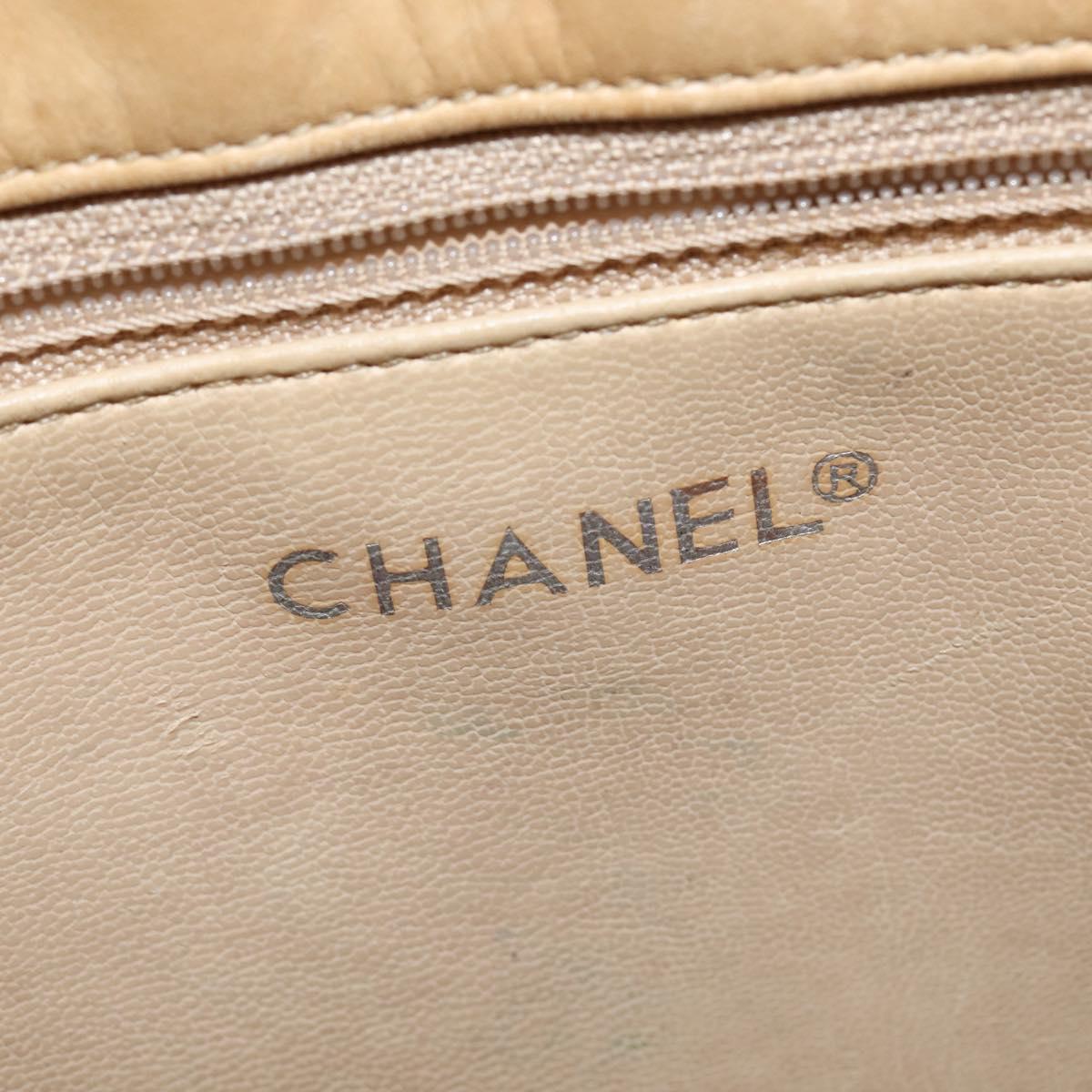 CHANEL Matelasse Chain Shoulder Bag Lamb Skin Beige Gold CC Auth 150131