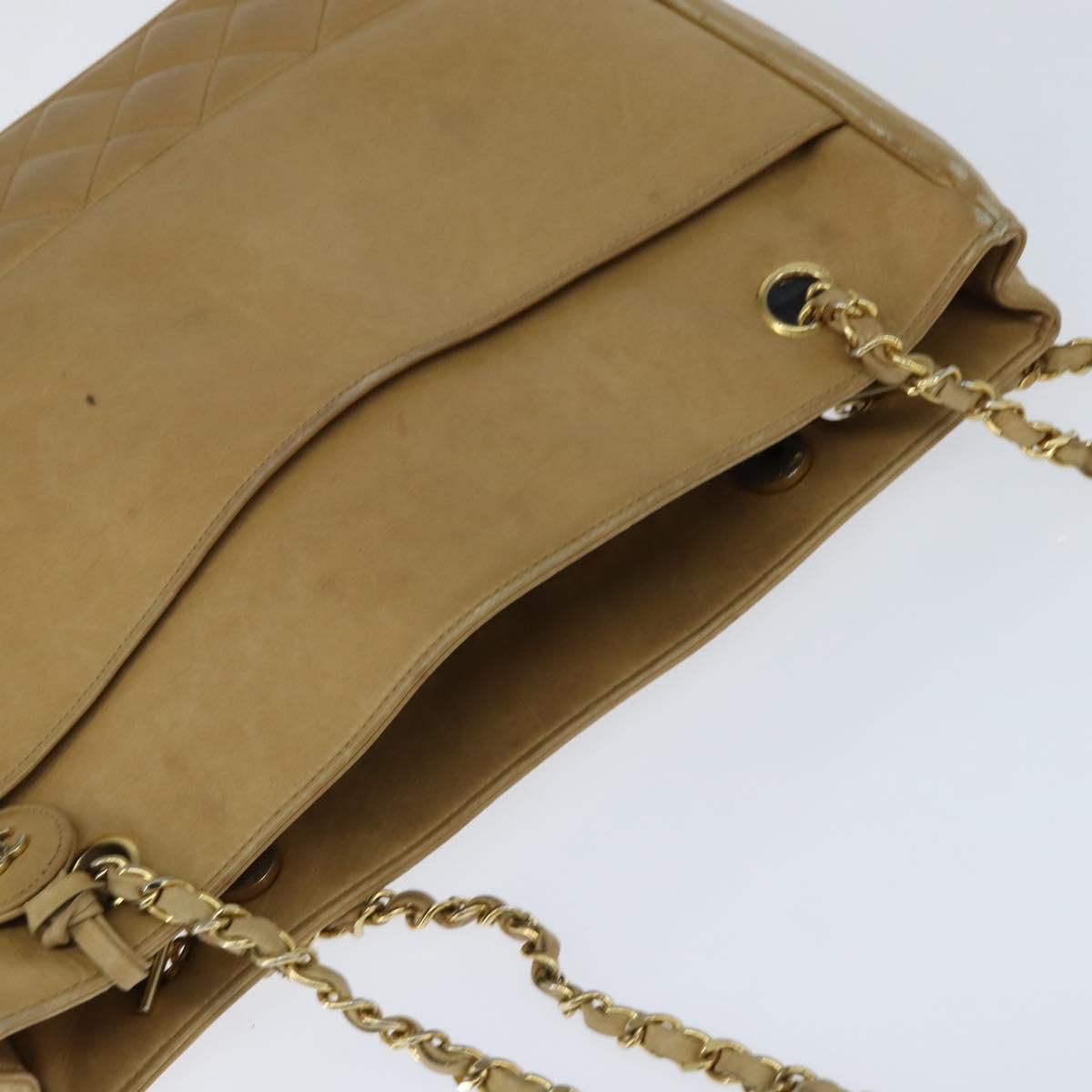 CHANEL Matelasse Chain Shoulder Bag Lamb Skin Beige Gold CC Auth 150131