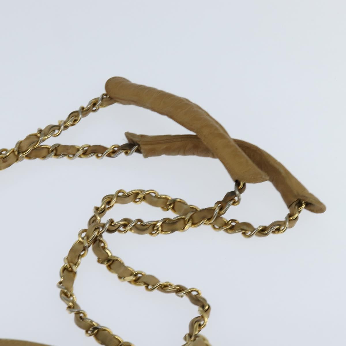 CHANEL Matelasse Chain Shoulder Bag Lamb Skin Beige Gold CC Auth 150131