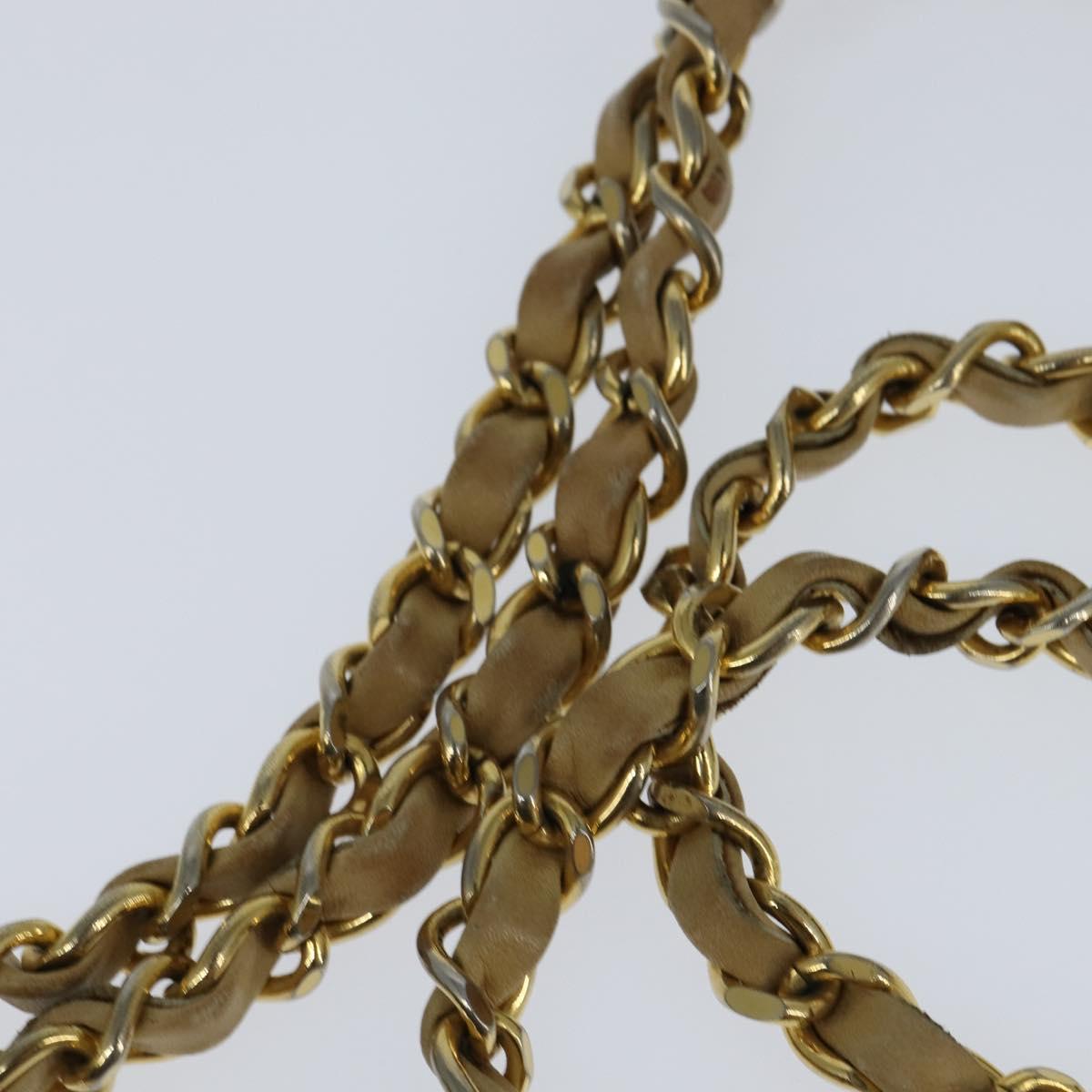 CHANEL Matelasse Chain Shoulder Bag Lamb Skin Beige Gold CC Auth 150131