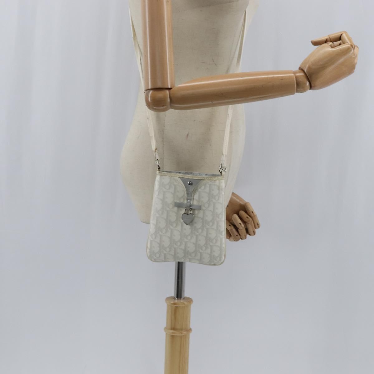 Christian Dior Trotter Canvas Romantic Shoulder Bag PVC Ivory Silver Auth 150134