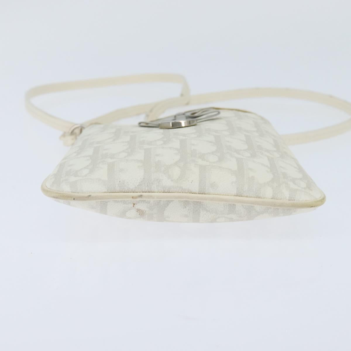 Christian Dior Trotter Canvas Romantic Shoulder Bag PVC Ivory Silver Auth 150134