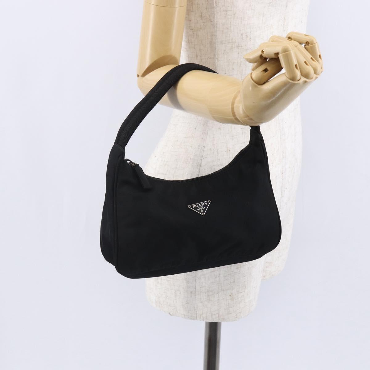 PRADA Hand Bag Nylon Black Silver Auth 150135