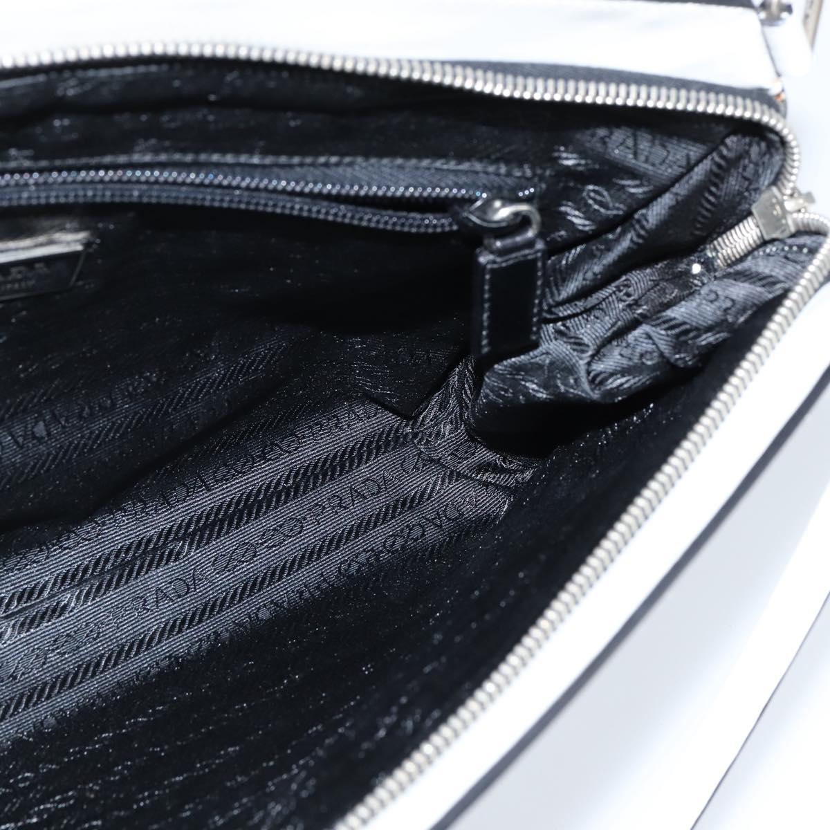 PRADA Tote Bag Leather White Silver Auth 150139