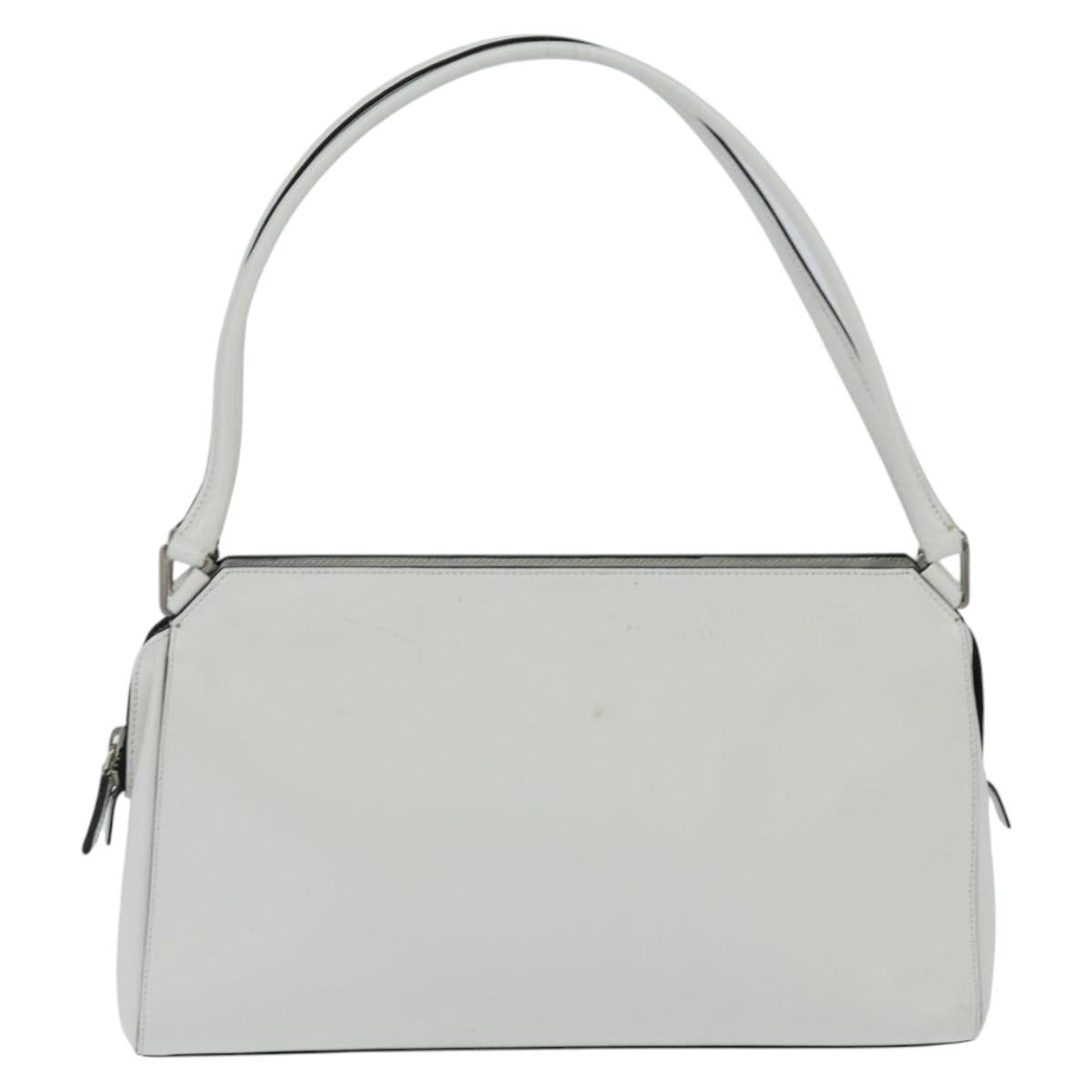 PRADA Tote Bag Leather White Silver Auth 150139