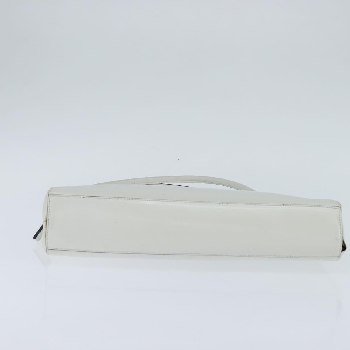 PRADA Tote Bag Leather White Silver Auth 150139