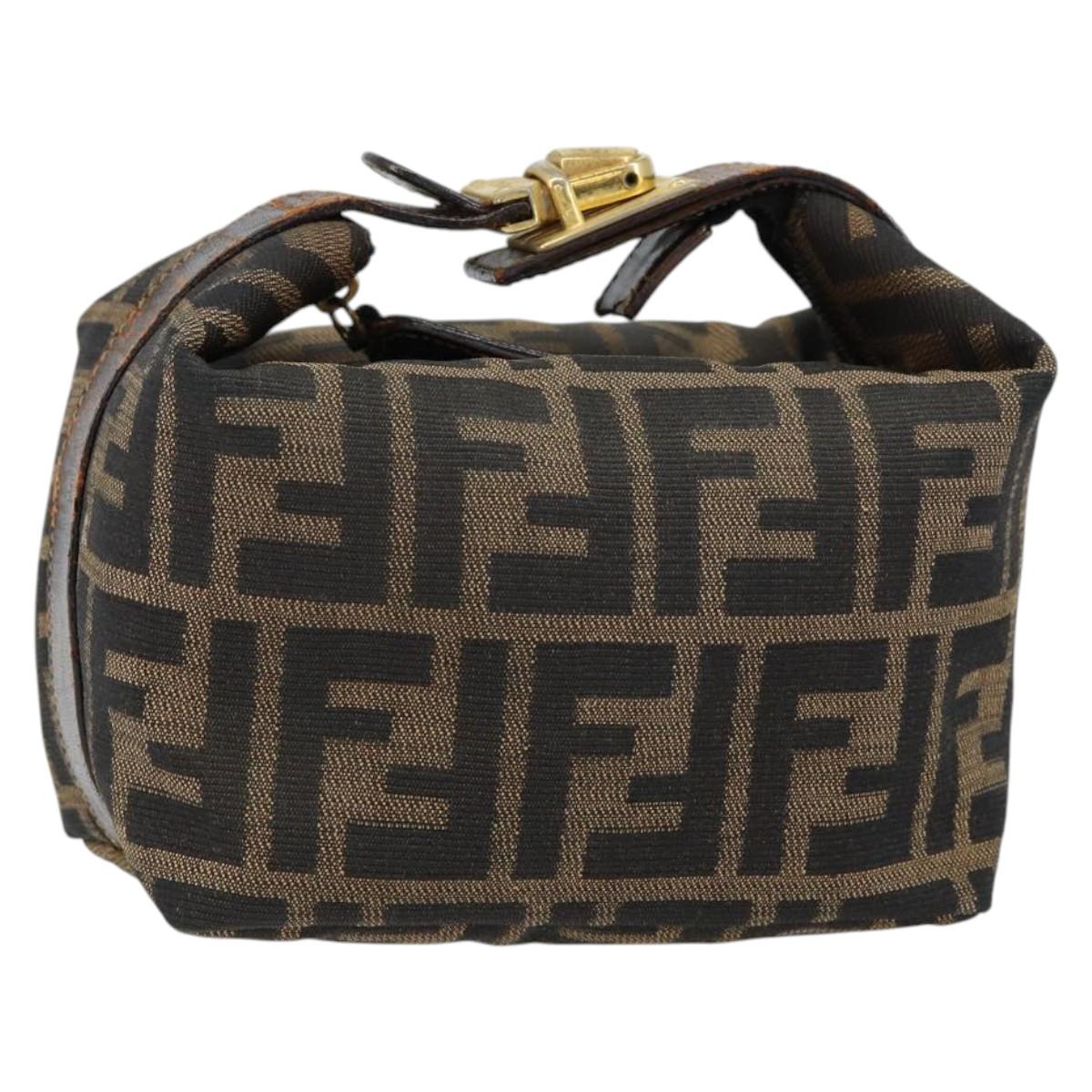 FENDI Zucca Canvas Vanity Hand Bag Black Brown Auth 150140