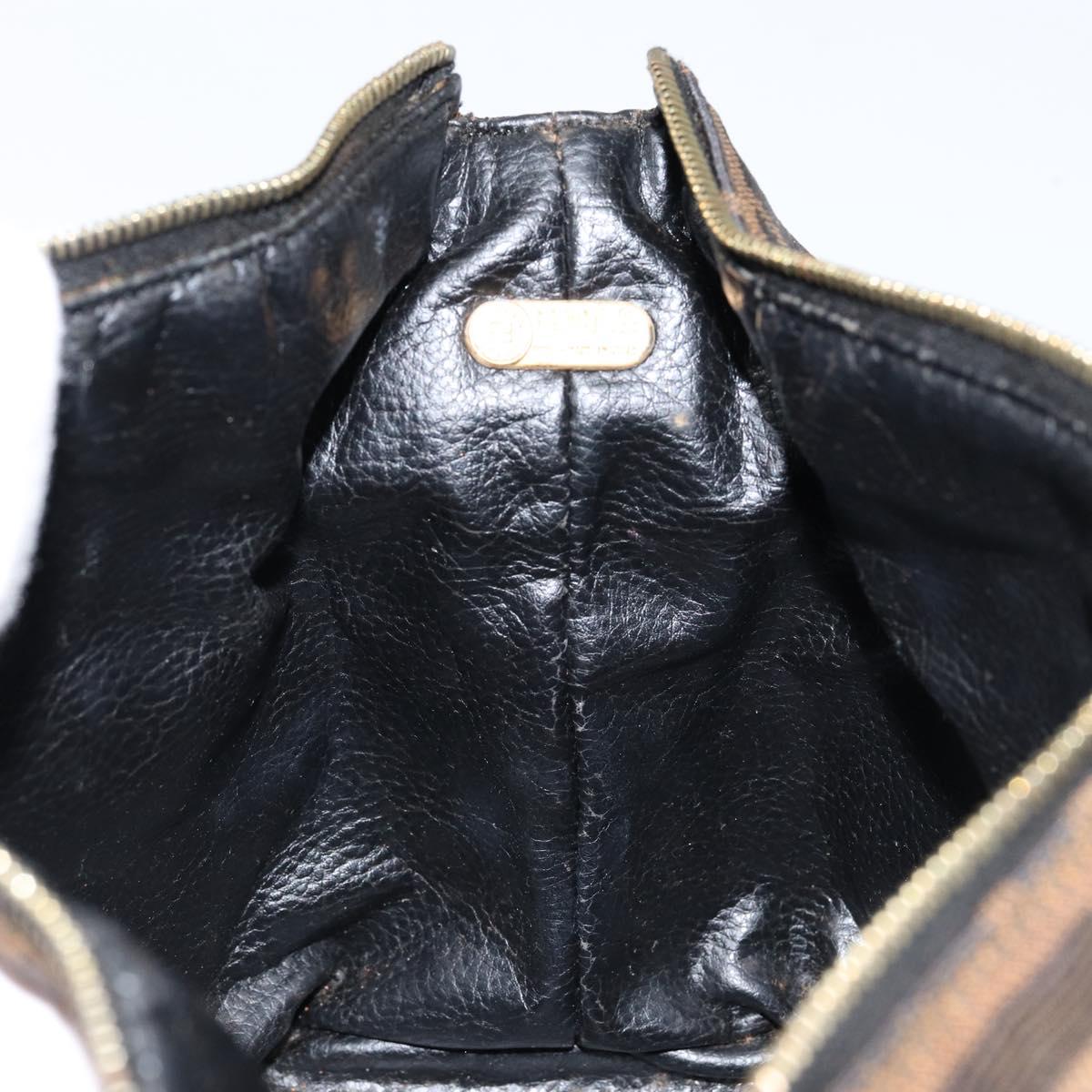 FENDI Zucca Canvas Vanity Hand Bag Black Brown Auth 150140