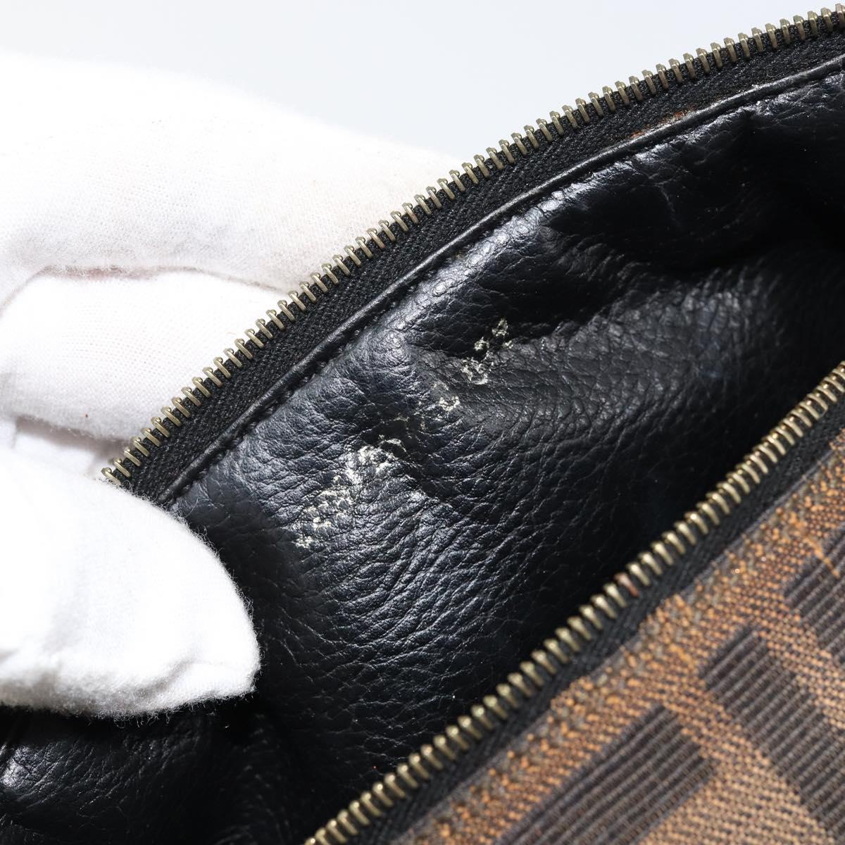 FENDI Zucca Canvas Vanity Hand Bag Black Brown Auth 150140