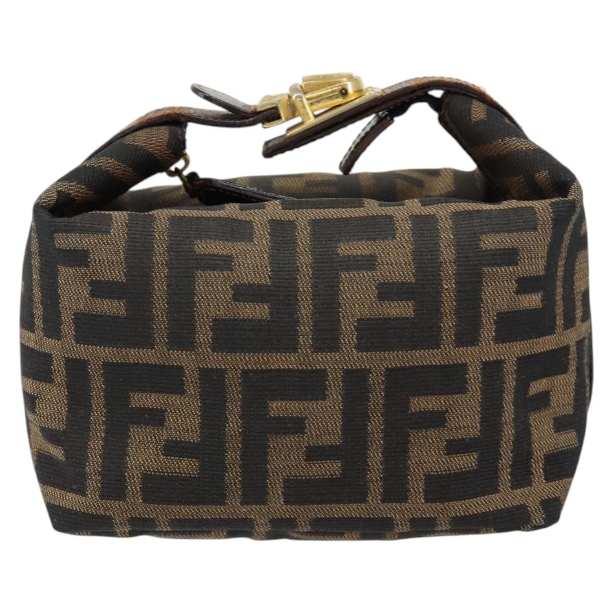 FENDI Zucca Canvas Vanity Hand Bag Black Brown Auth 150140