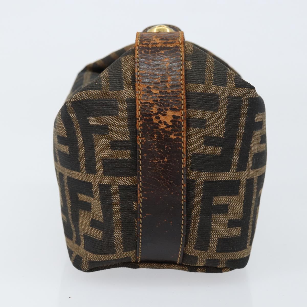 FENDI Zucca Canvas Vanity Hand Bag Black Brown Auth 150140