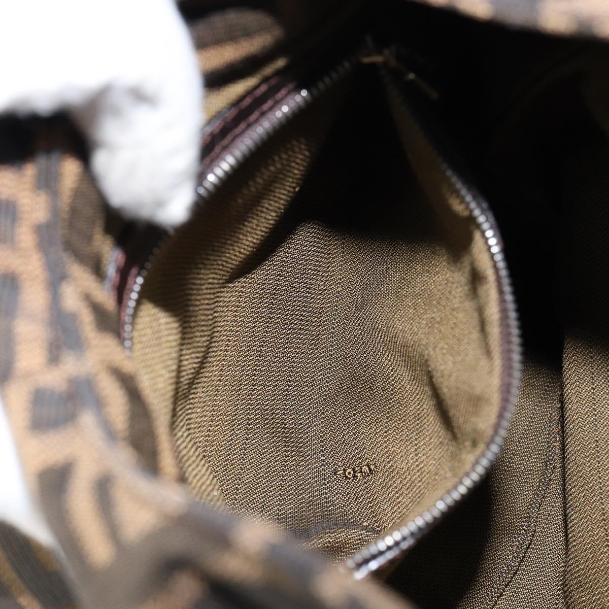 FENDI Zucca Canvas Mamma Baguette Shoulder Bag Black Brown Silver Auth 150142