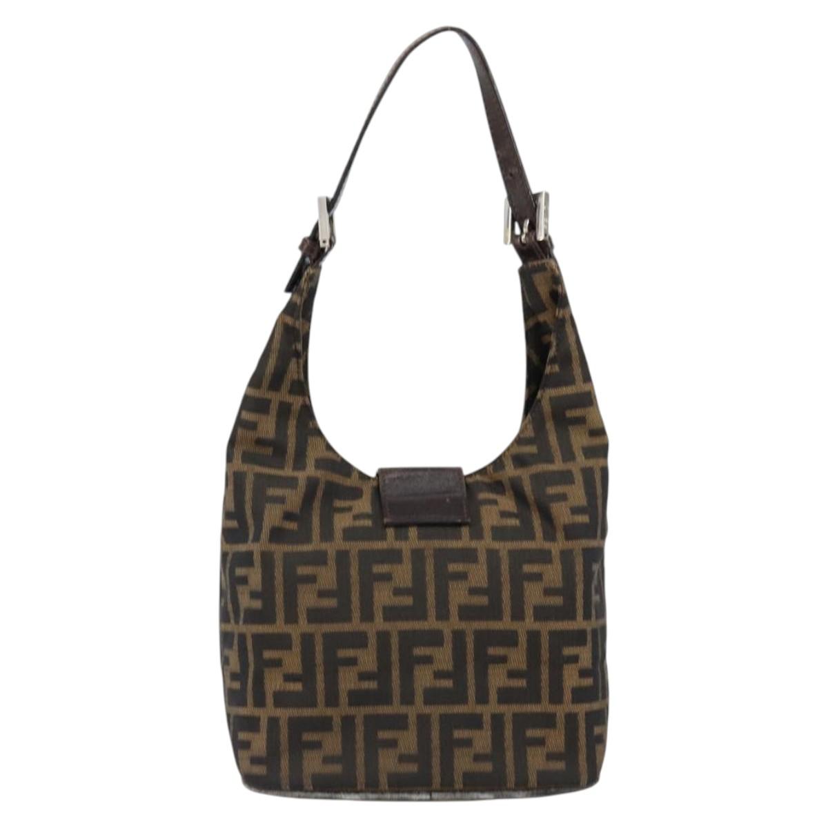 FENDI Zucca Canvas Mamma Baguette Shoulder Bag Black Brown Silver Auth 150142
