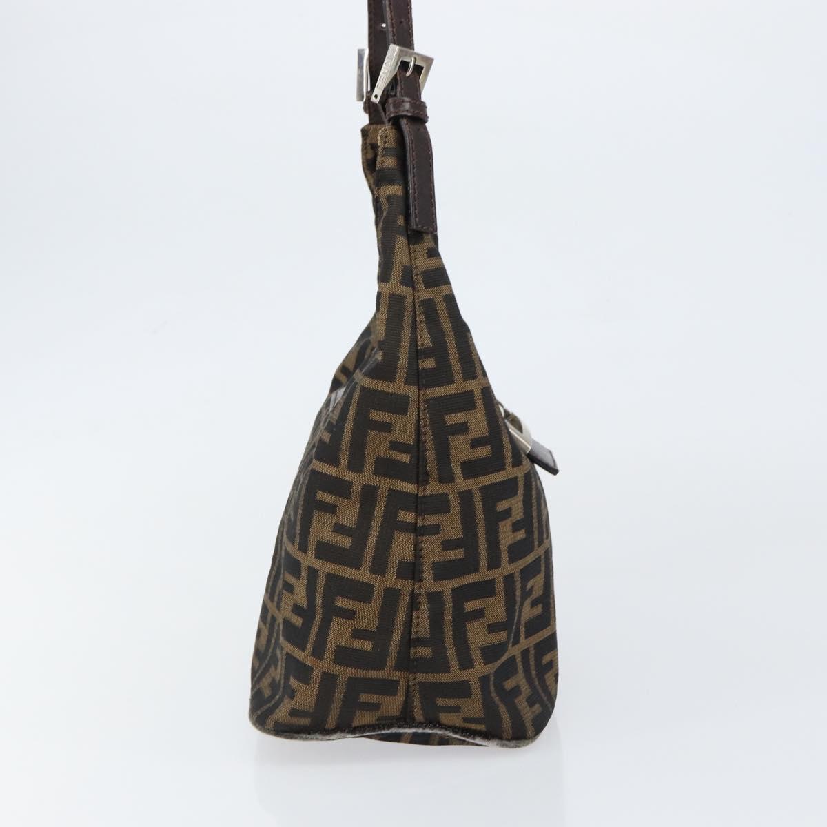 FENDI Zucca Canvas Mamma Baguette Shoulder Bag Black Brown Silver Auth 150142