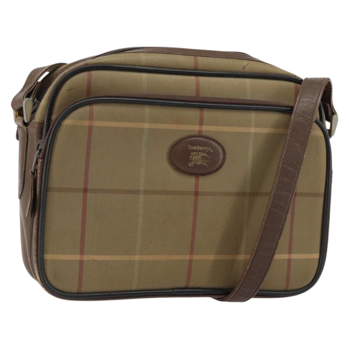 Burberrys Nova Check Shoulder Bag Canvas Beige Gold Auth 150198