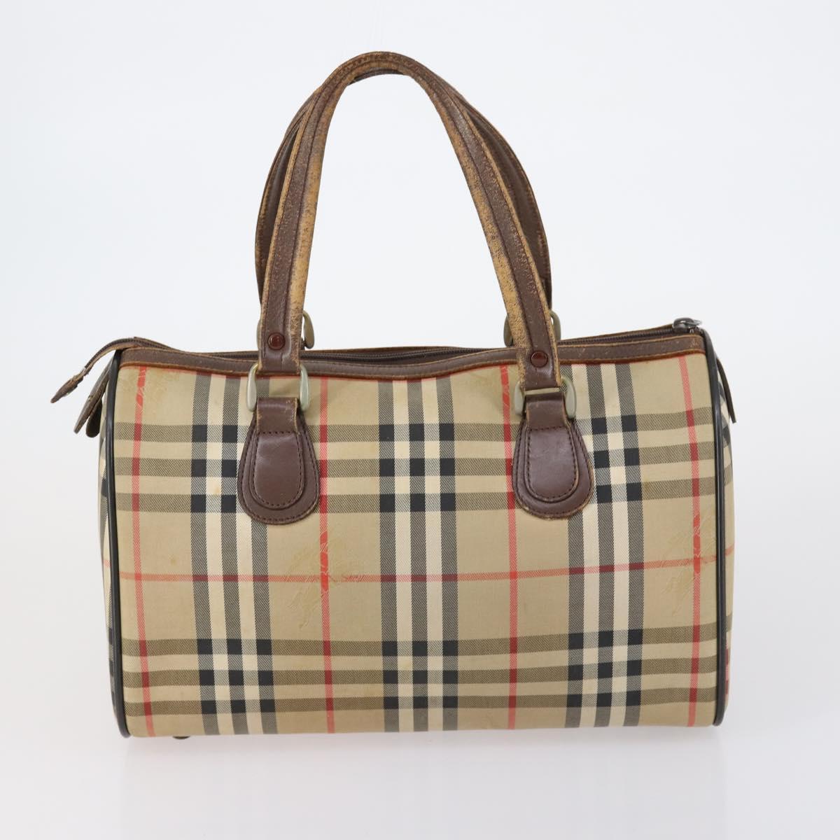 Burberrys Nova Check Boston Bag Canvas Leather 3 Set Beige Red Auth 150204