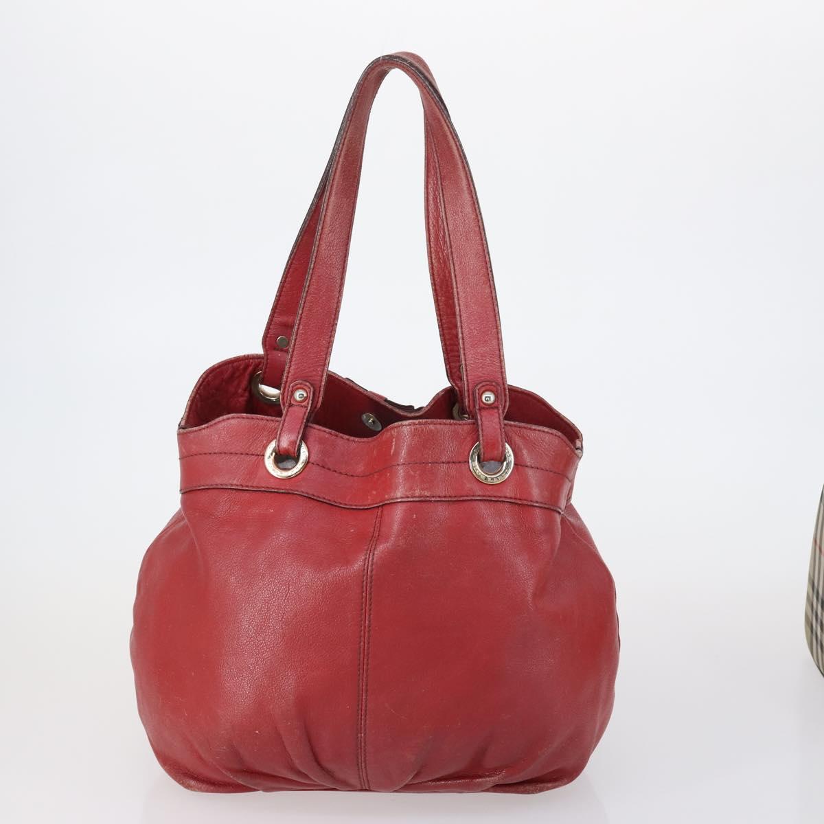 Burberrys Nova Check Boston Bag Canvas Leather 3 Set Beige Red Auth 150204