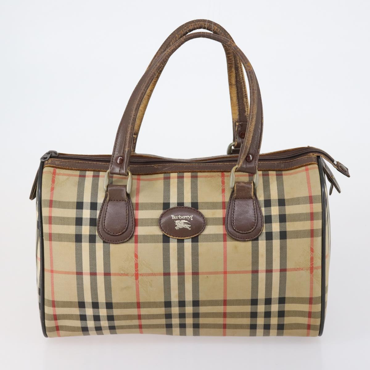 Burberrys Nova Check Boston Bag Canvas Leather 3 Set Beige Red Auth 150204