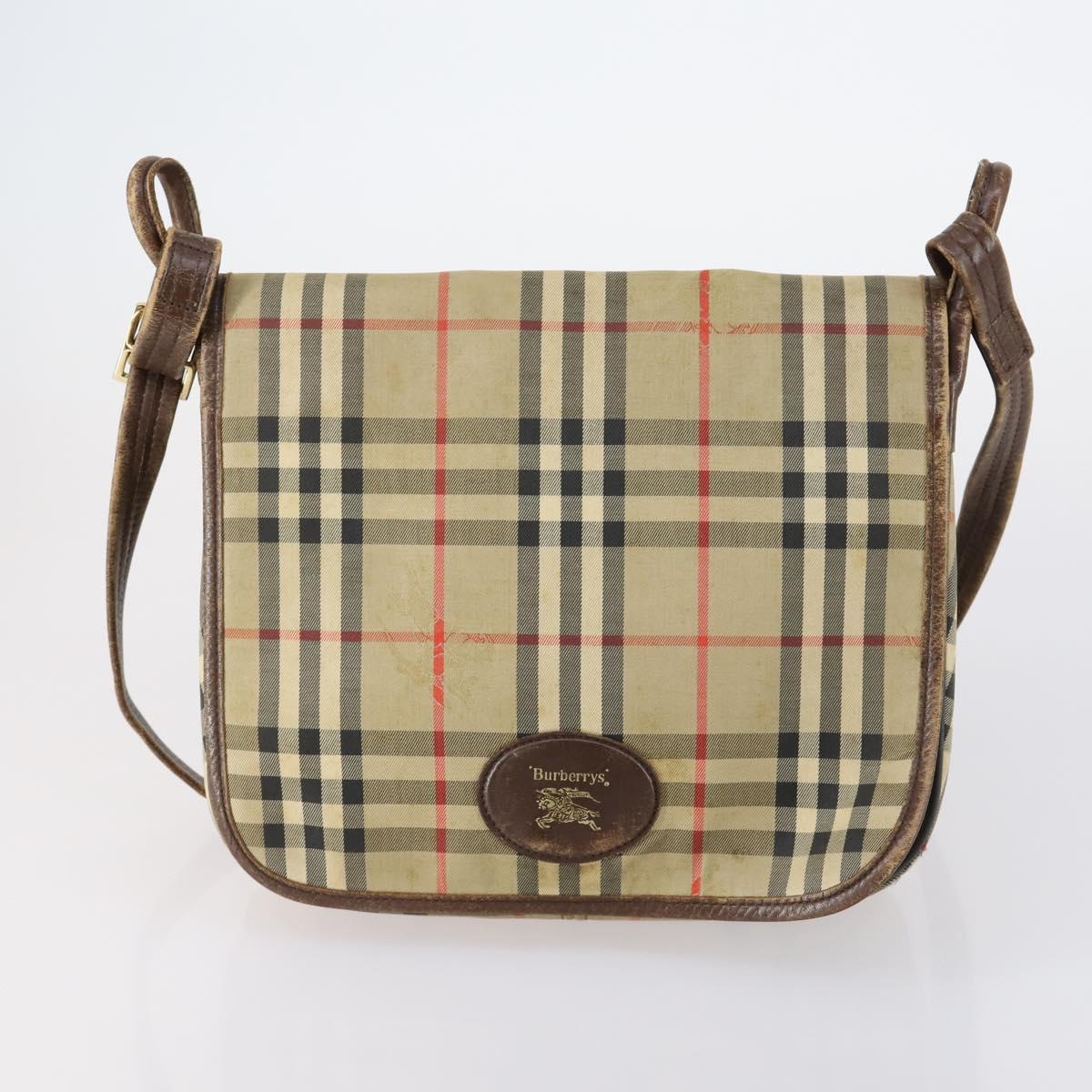 Burberrys Nova Check Shoulder Bag Canvas Leather 3 Set Beige Auth 150206