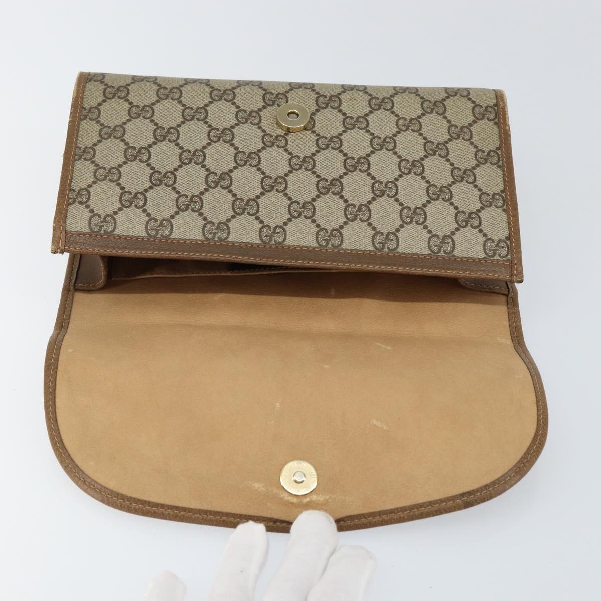 GUCCI GG Supreme Web Sherry Line Clutch Bag PVC Beige Gold 89 01 030 Auth 150270