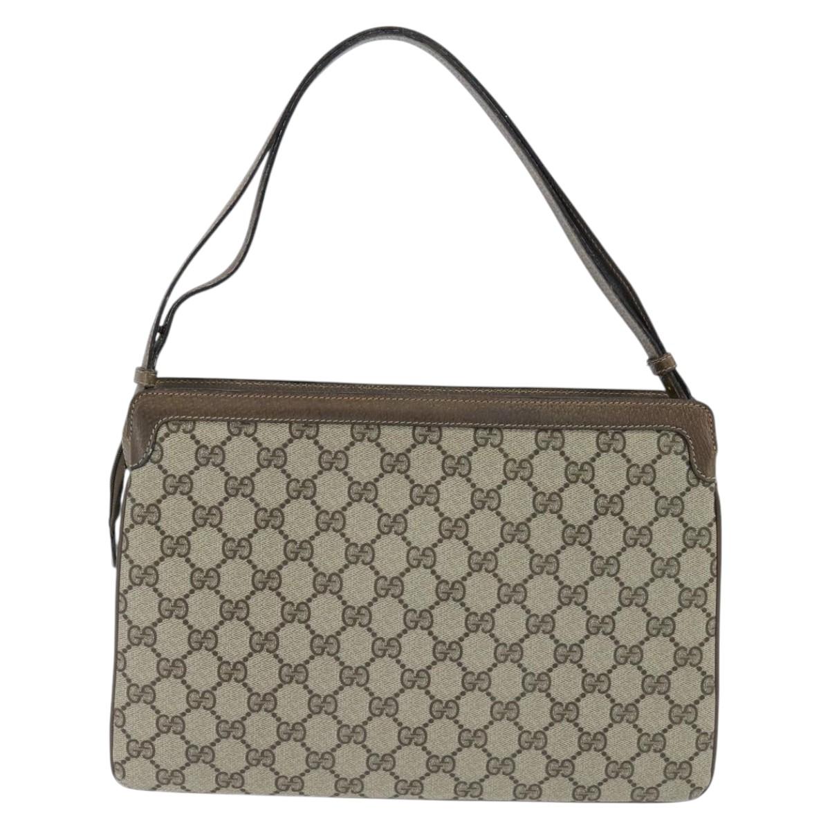 GUCCI GG Supreme Web Sherry Line Bag PVC Beige Gold 41 02 013 Auth 150271