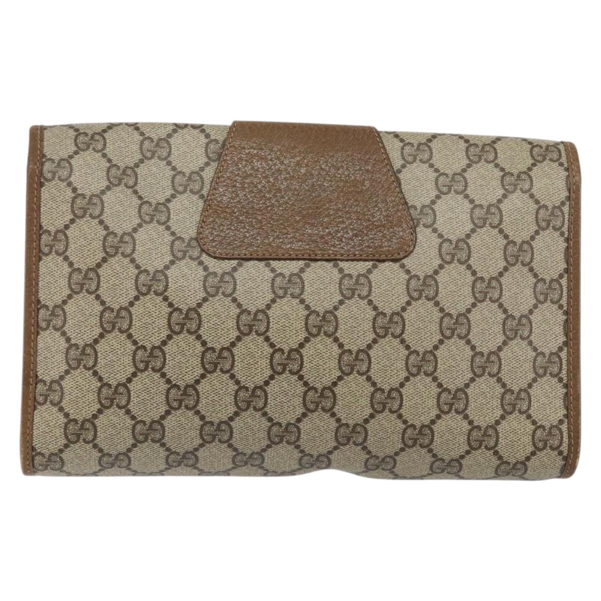 GUCCI GG Supreme Web Sherry Line Clutch Bag PVC Beige Gold 89 01 030 Auth 150272