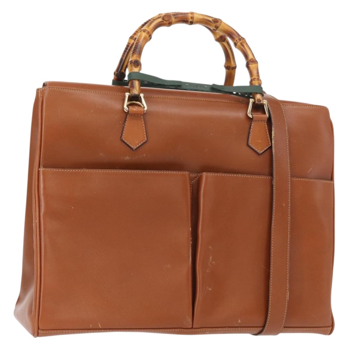 GUCCI Bamboo Hand Bag Leather 2way Brown Gold 002 2855 03222 0 Auth 150280