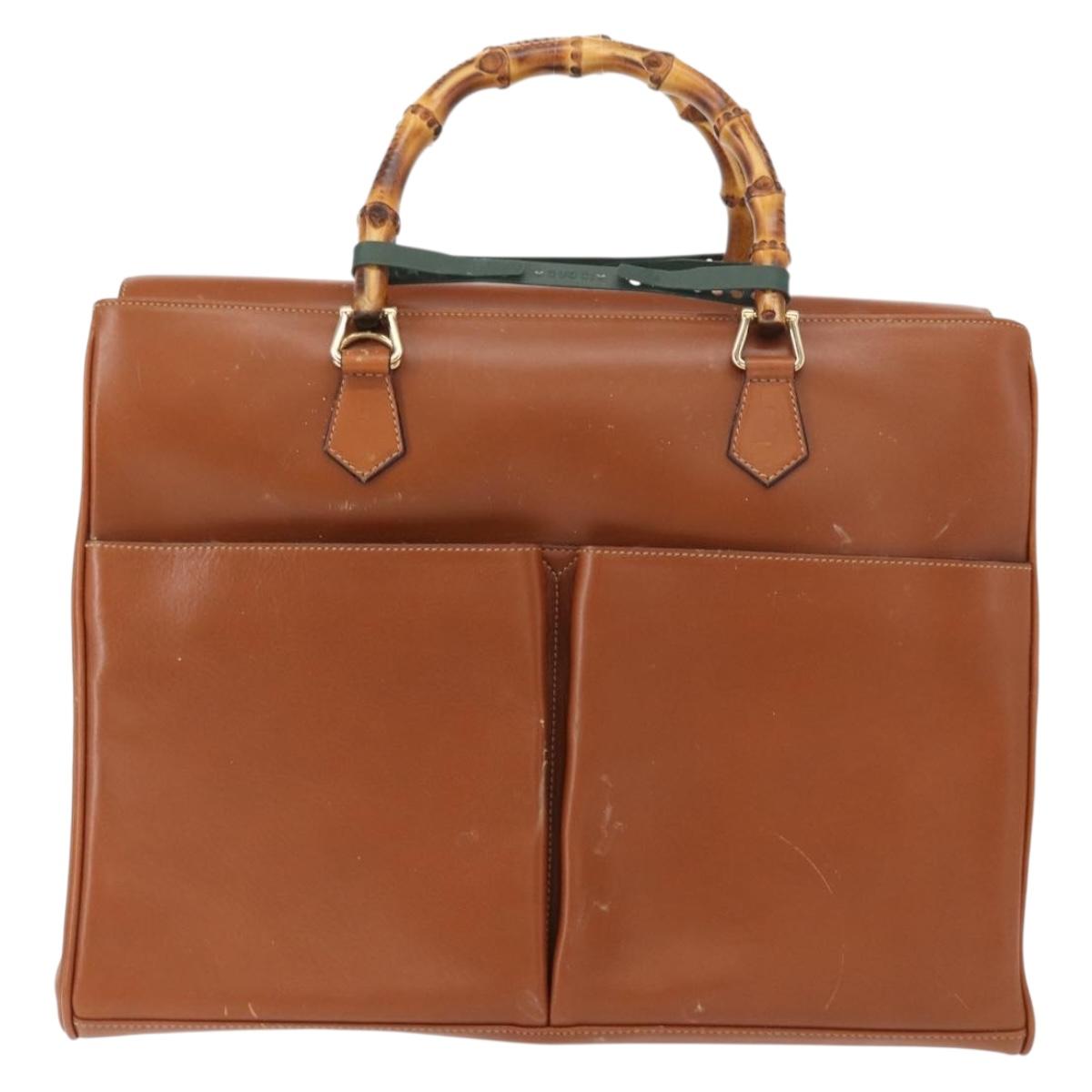 GUCCI Bamboo Hand Bag Leather 2way Brown Gold 002 2855 03222 0 Auth 150280