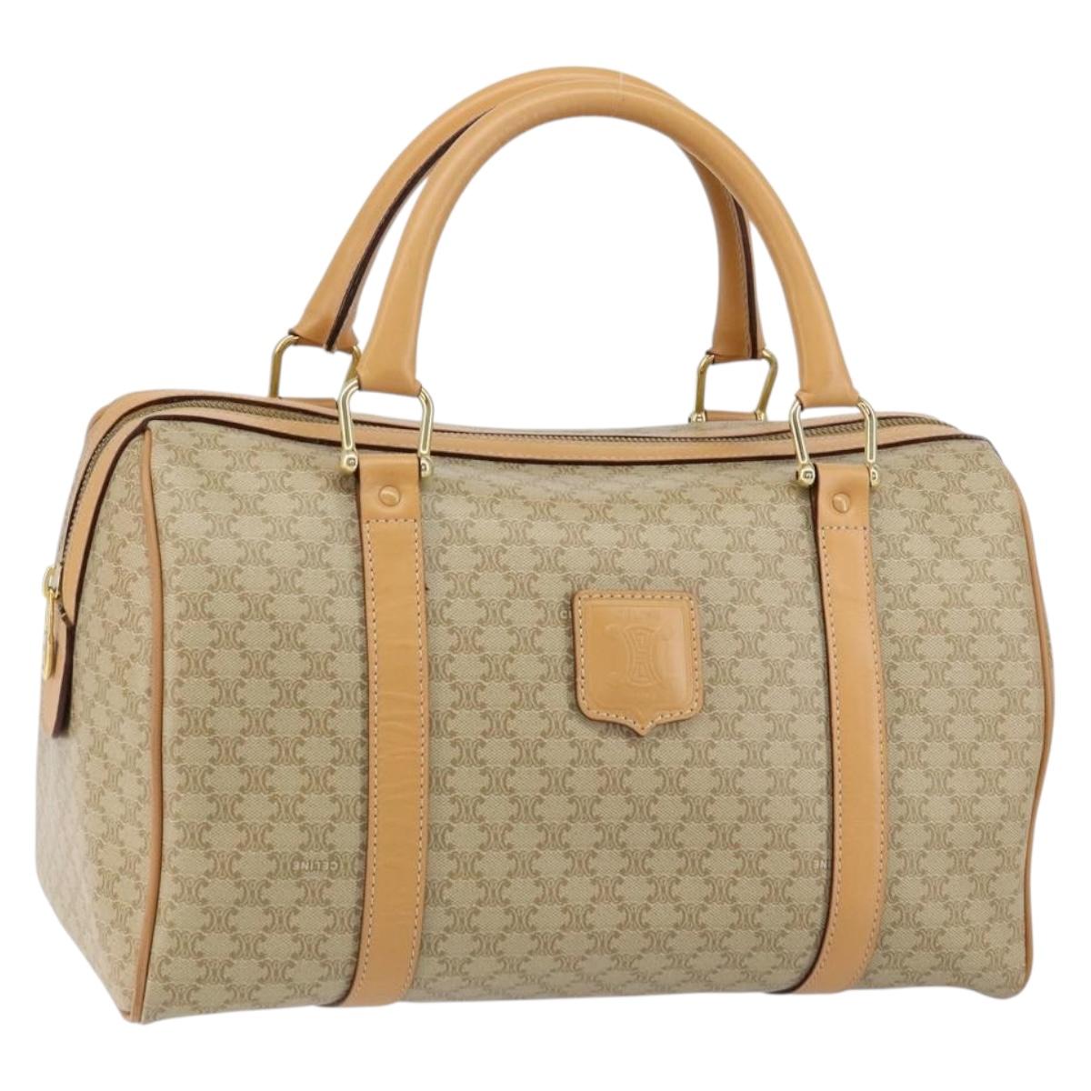 CELINE Macadam Canvas Boston Bag PVC Beige Gold Auth 150281
