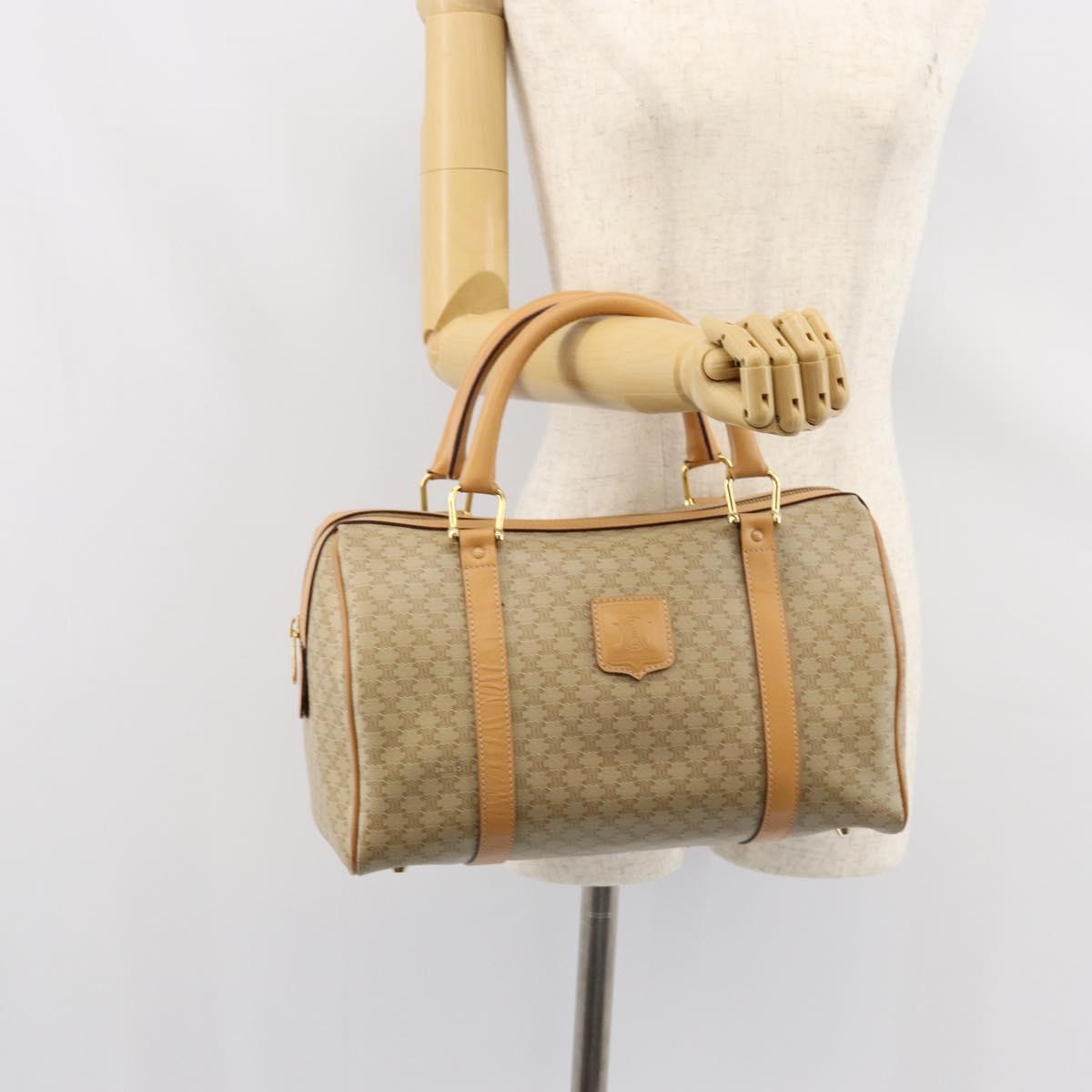 CELINE Macadam Canvas Boston Bag PVC Beige Gold Auth 150281