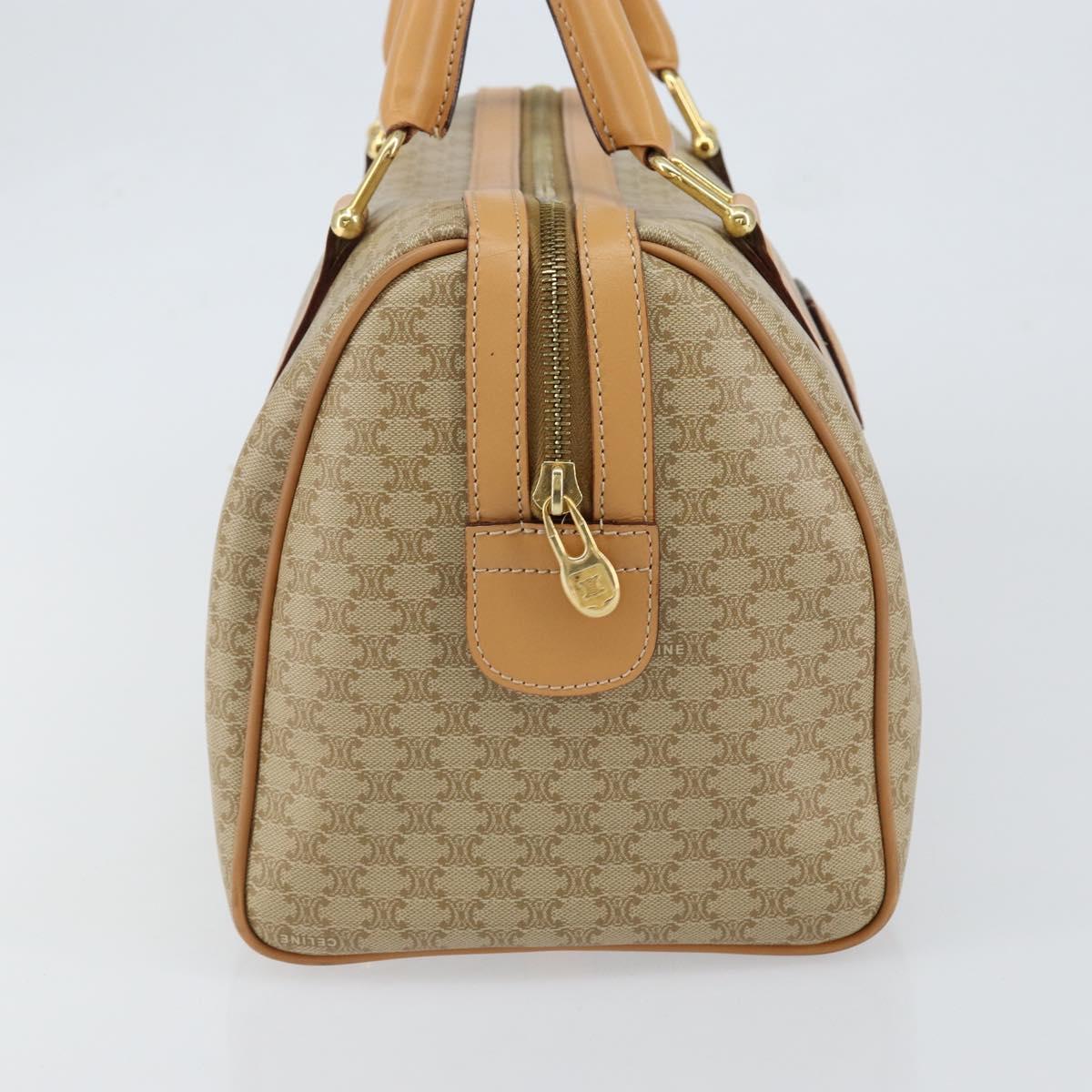 CELINE Macadam Canvas Boston Bag PVC Beige Gold Auth 150281
