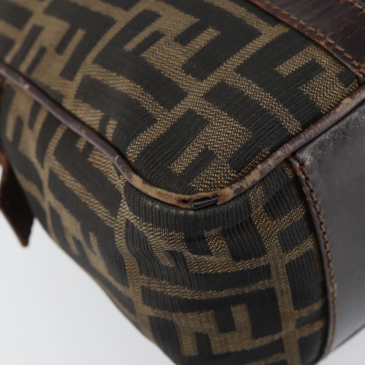 FENDI Zucca Canvas Boston Bag Black Brown Auth 150282