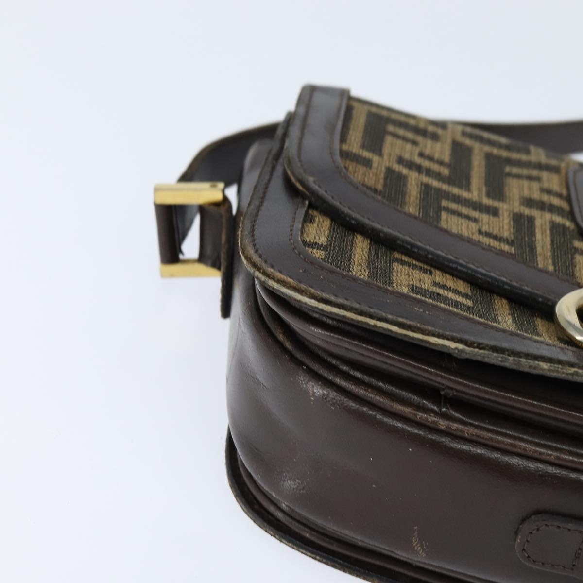 FENDI Zucca Canvas Shoulder Bag Black Brown Auth 150285