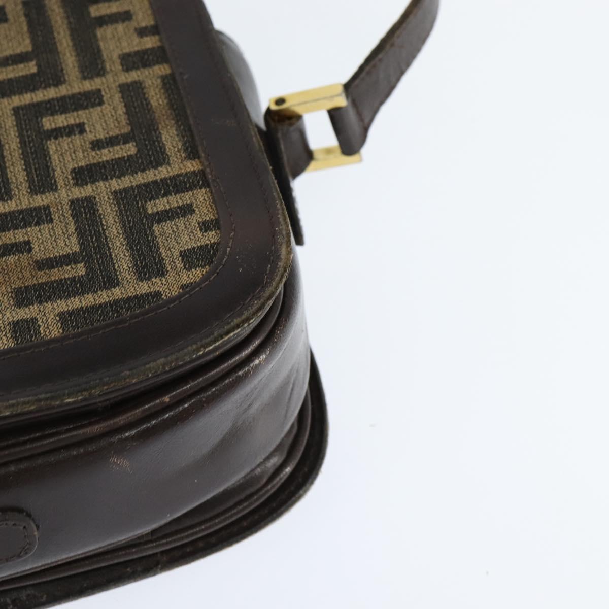 FENDI Zucca Canvas Shoulder Bag Black Brown Auth 150285