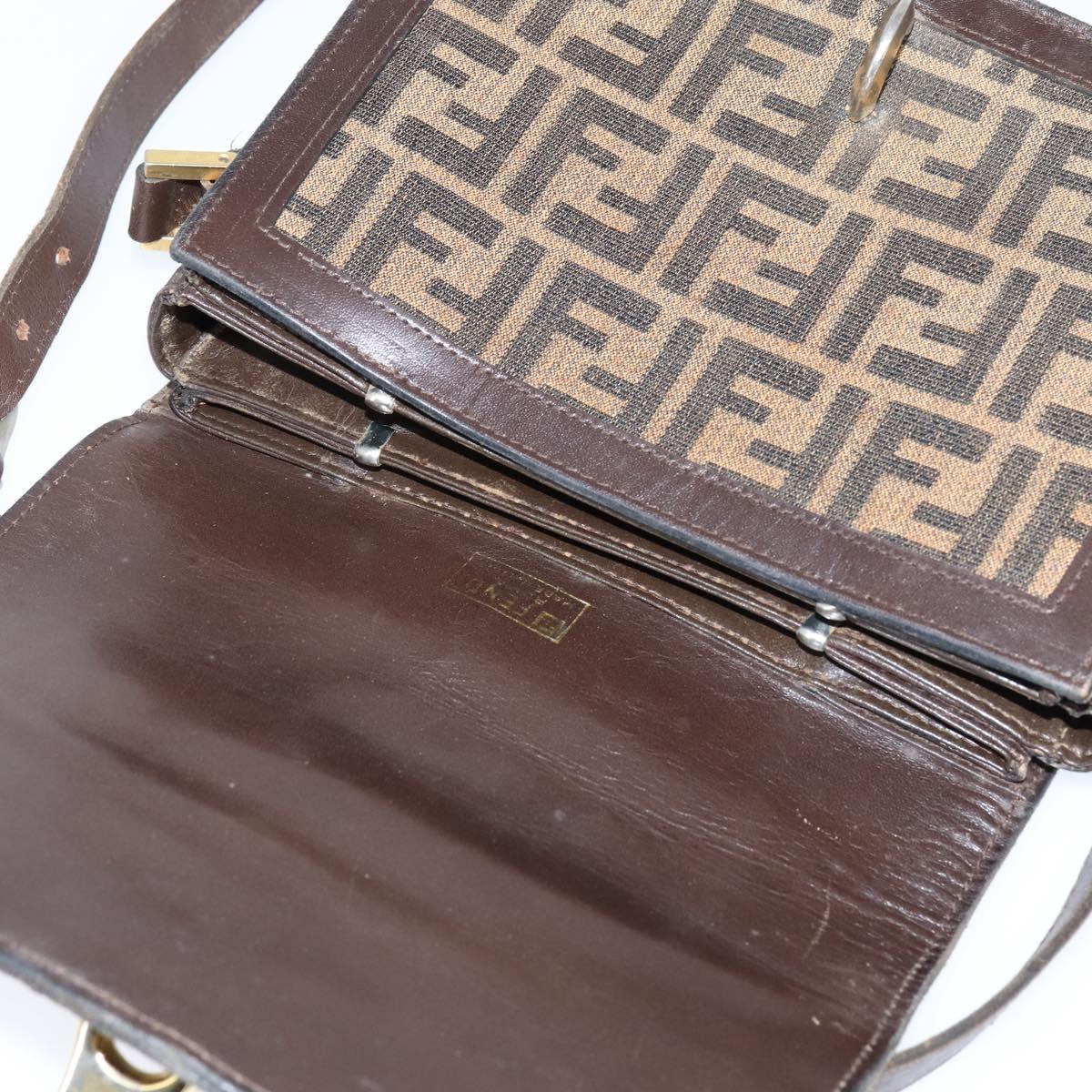FENDI Zucca Canvas Shoulder Bag Black Brown Auth 150285