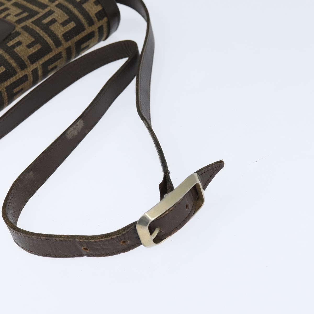 FENDI Zucca Canvas Shoulder Bag Black Brown Auth 150285