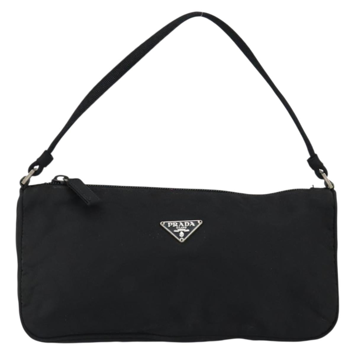 PRADA Accessory Pouch Nylon Black Silver Auth 150288