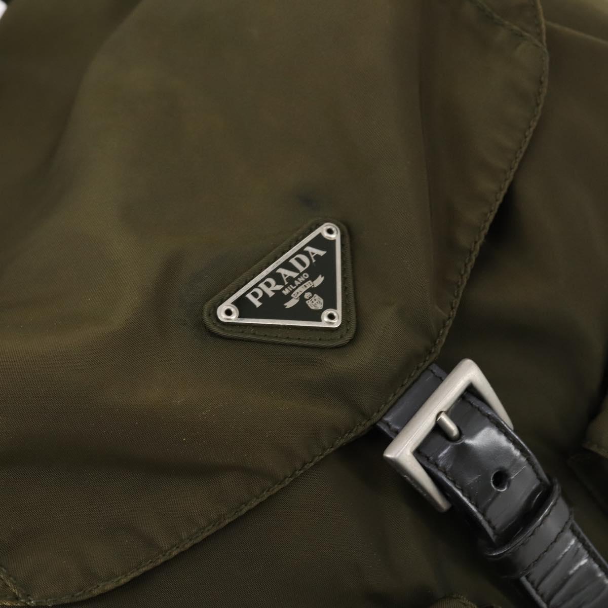 PRADA Backpack Nylon Khaki Silver Auth 150289