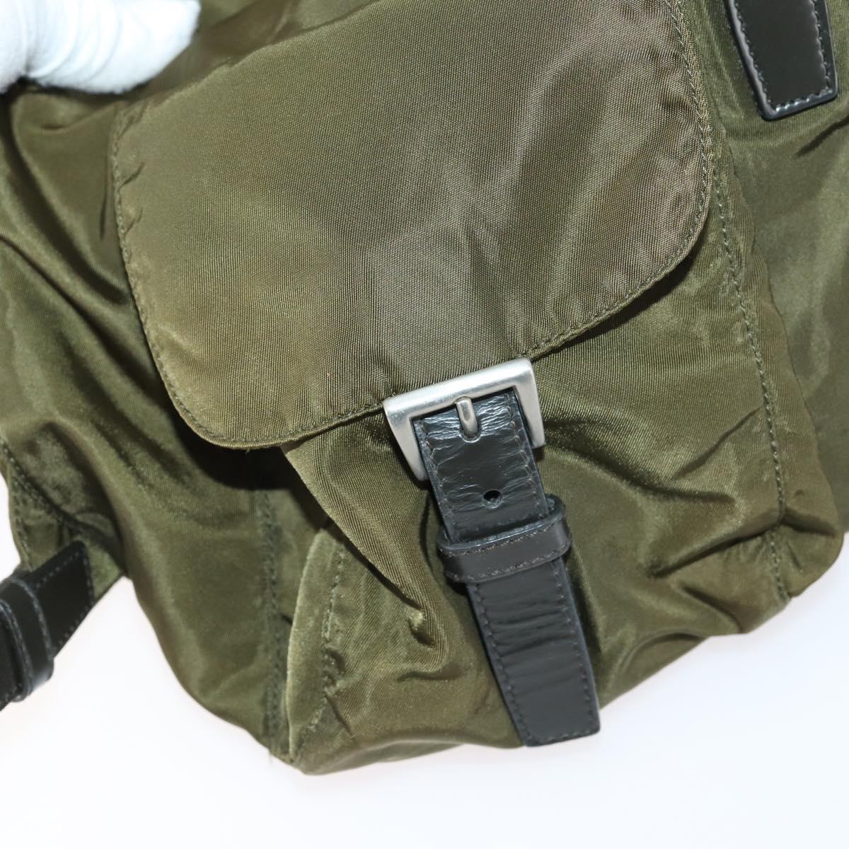 PRADA Backpack Nylon Khaki Silver Auth 150289